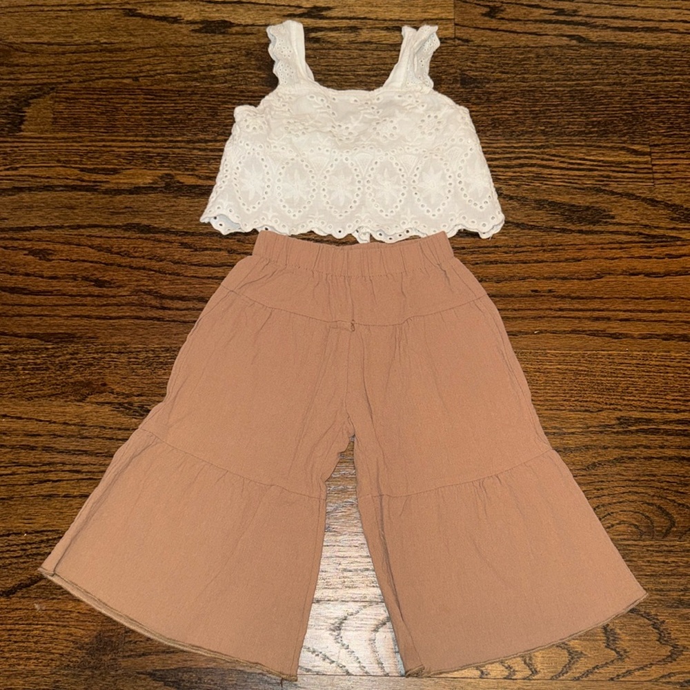Toddler girl summer culotte set with lace top